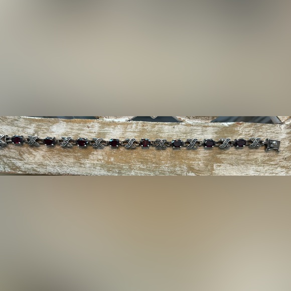 Sterling Silver .925 and Red Gemstone Tennis Bracelet - Picture 1 of 3